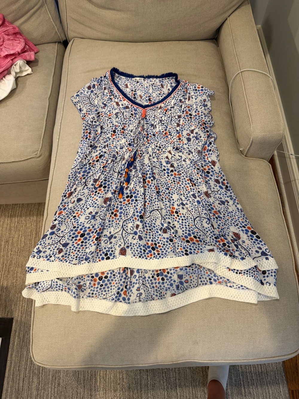 Poupette St Barth White Dress with Blue and Orange Print
